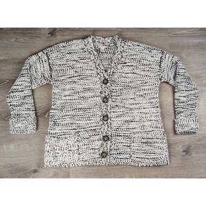 Westbound Women's Large Cardigan Button V Neck Pockets Textured Knit Black White